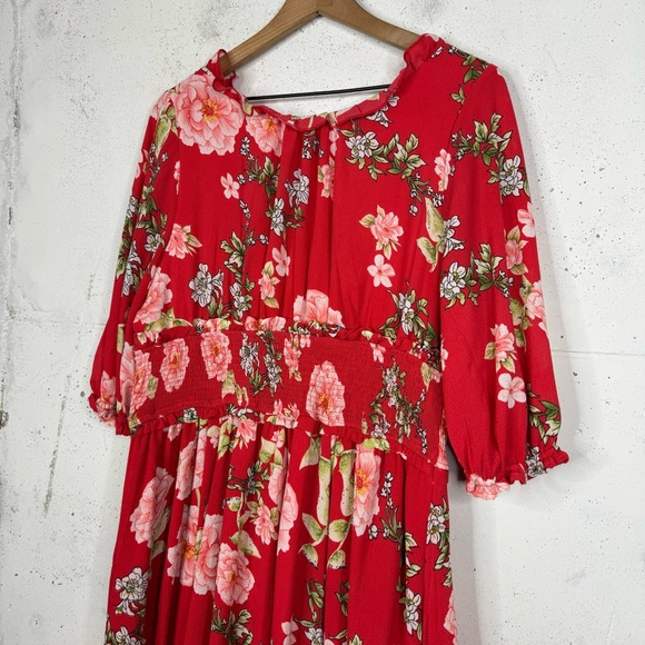 Wayward Fancies Eshakti Flora Print Ruched Half Sleeve Ruffle Trim Scoop Dress - Picture 10 of 11